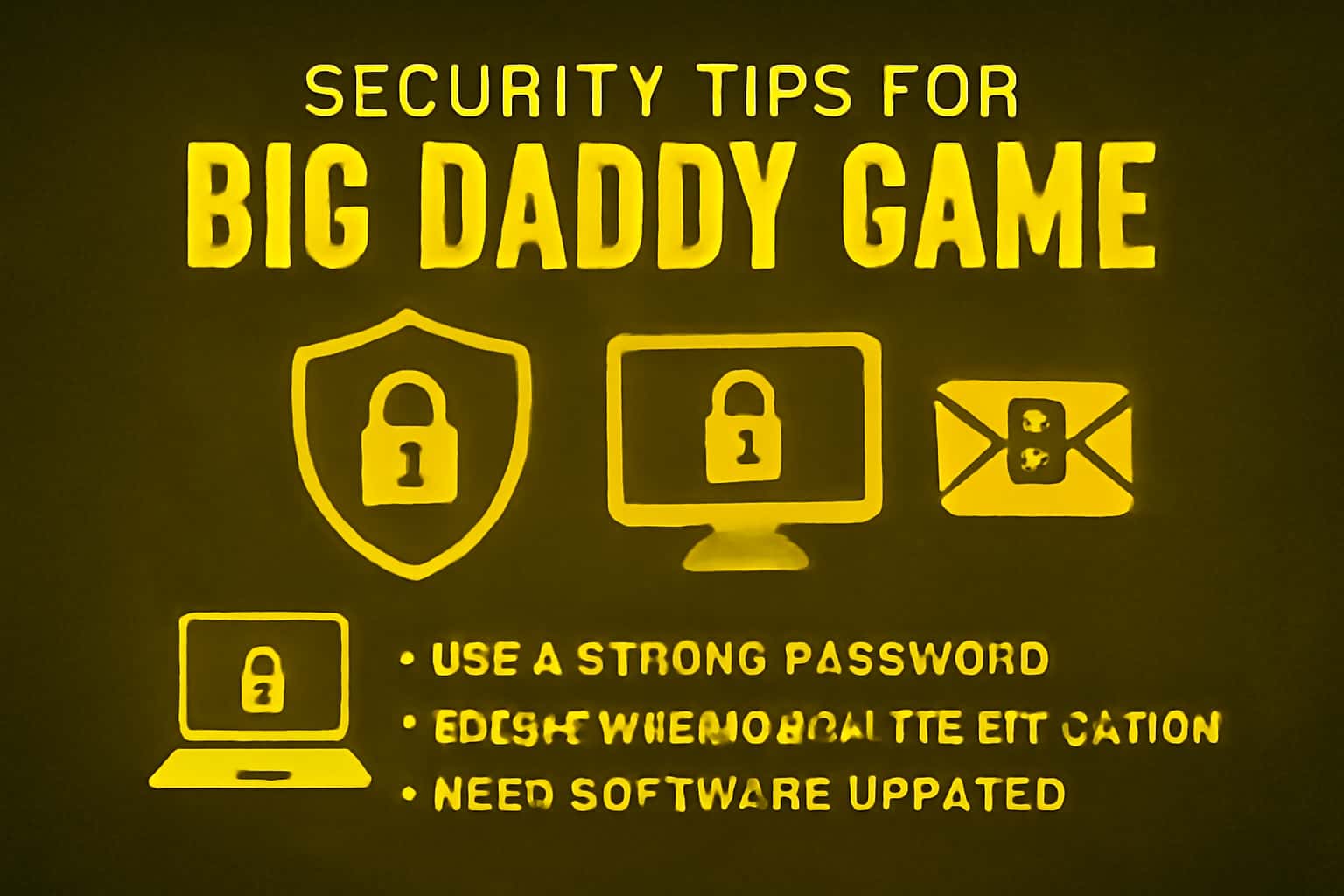 A professional informational graphic depicting security tips for Big Daddy Game.