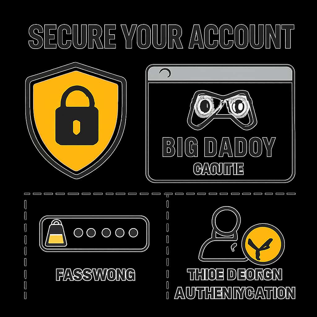 Infographic detailing security steps for Big Daddy Game account.